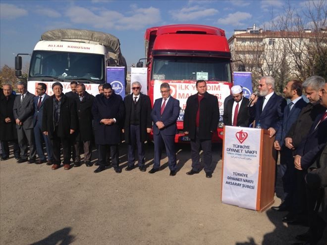 Aksaray Müftülüğünden Haleplilere 2 Tır İlk Yardım Malzemesi gönderildi 