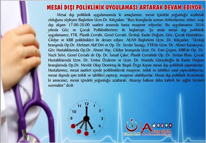 Mesai Dışı Poliklinik Uygulaması Artarak Devam Ediyor