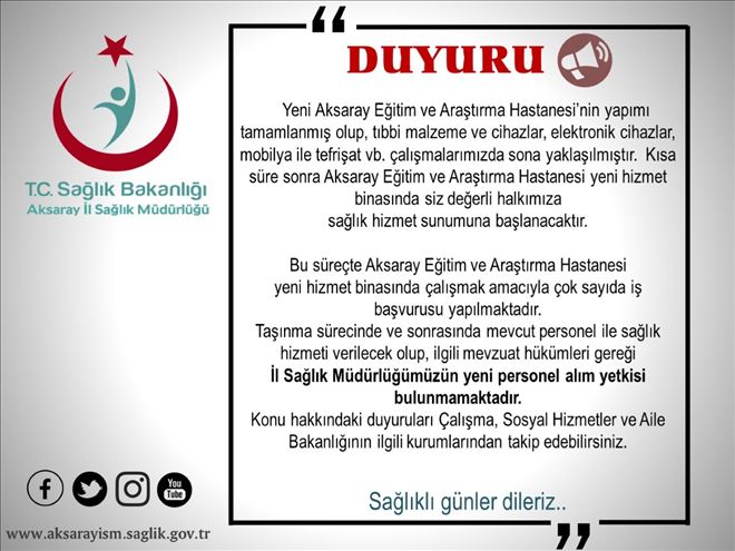 Sağlık İl Müdürlüğünden Duyuru 