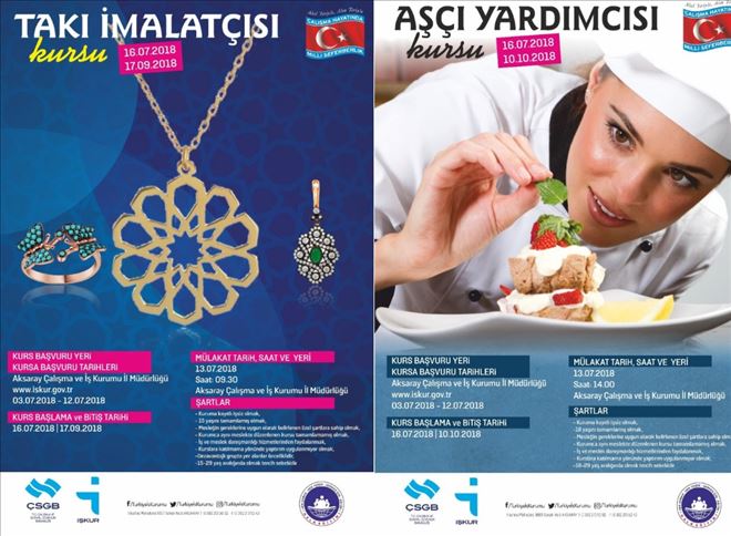 Aksaray İşkur ?dan Meslek Edindirme Kursları Aşçı Yardımcısı ve Takı İmalatı Kursları Açılıyor 