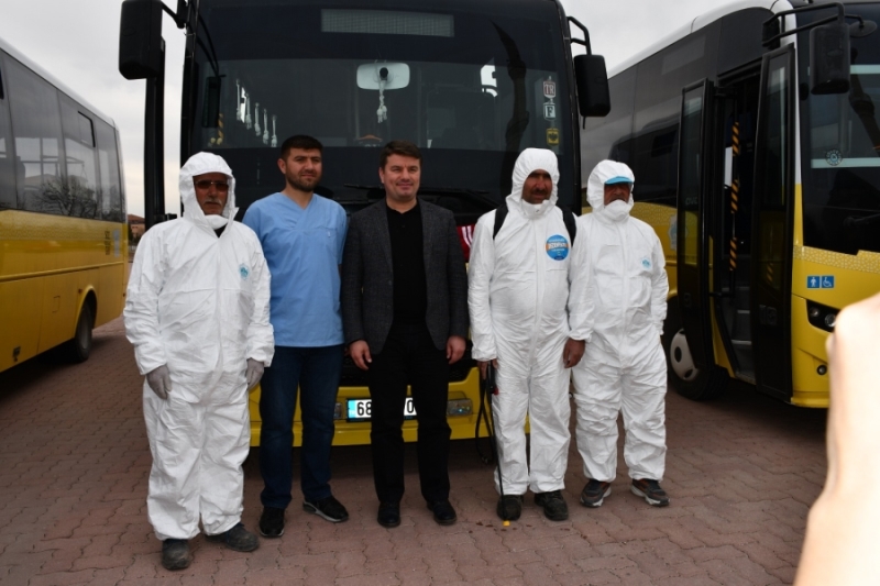 Aksaray Belediyesi toplu taşıma araçlarını dezenfekte etti