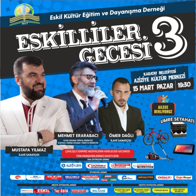 3.Geleneksel Eskilliler Gecesi 15 Mart 2020 Pazar Günü Gerçekleşecek