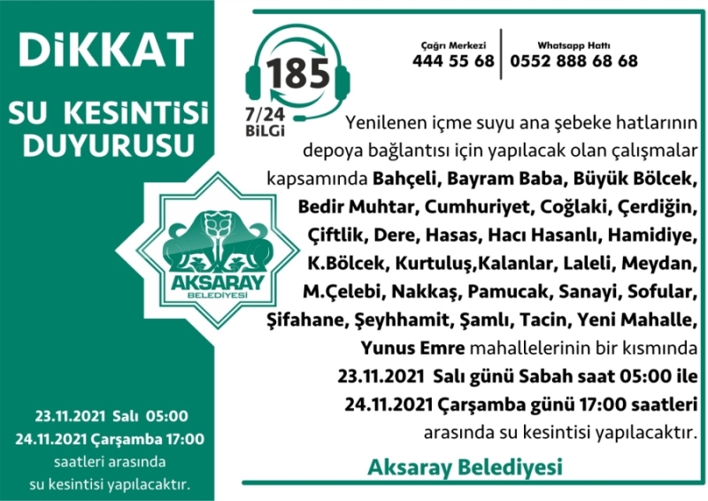 Aksaray Belediyesinden Su Kesintisi Uyarısı!