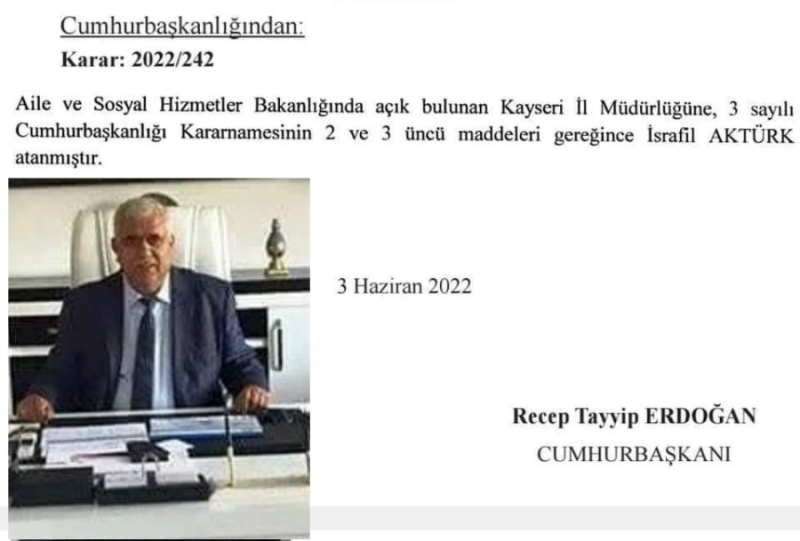İsrafil Aktürk Kayseri Sosyal Politikalar İl Müdürü Olarak Atandı 