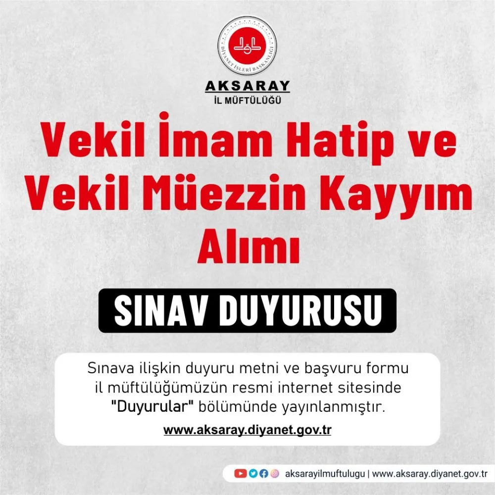 AKSARAY MÜFTÜLÜĞÜ BOŞALAN VE BOŞALMA İHTİMALİ OLAN KARDOLARA VEKİL ATAMASI YAPACAK!!!