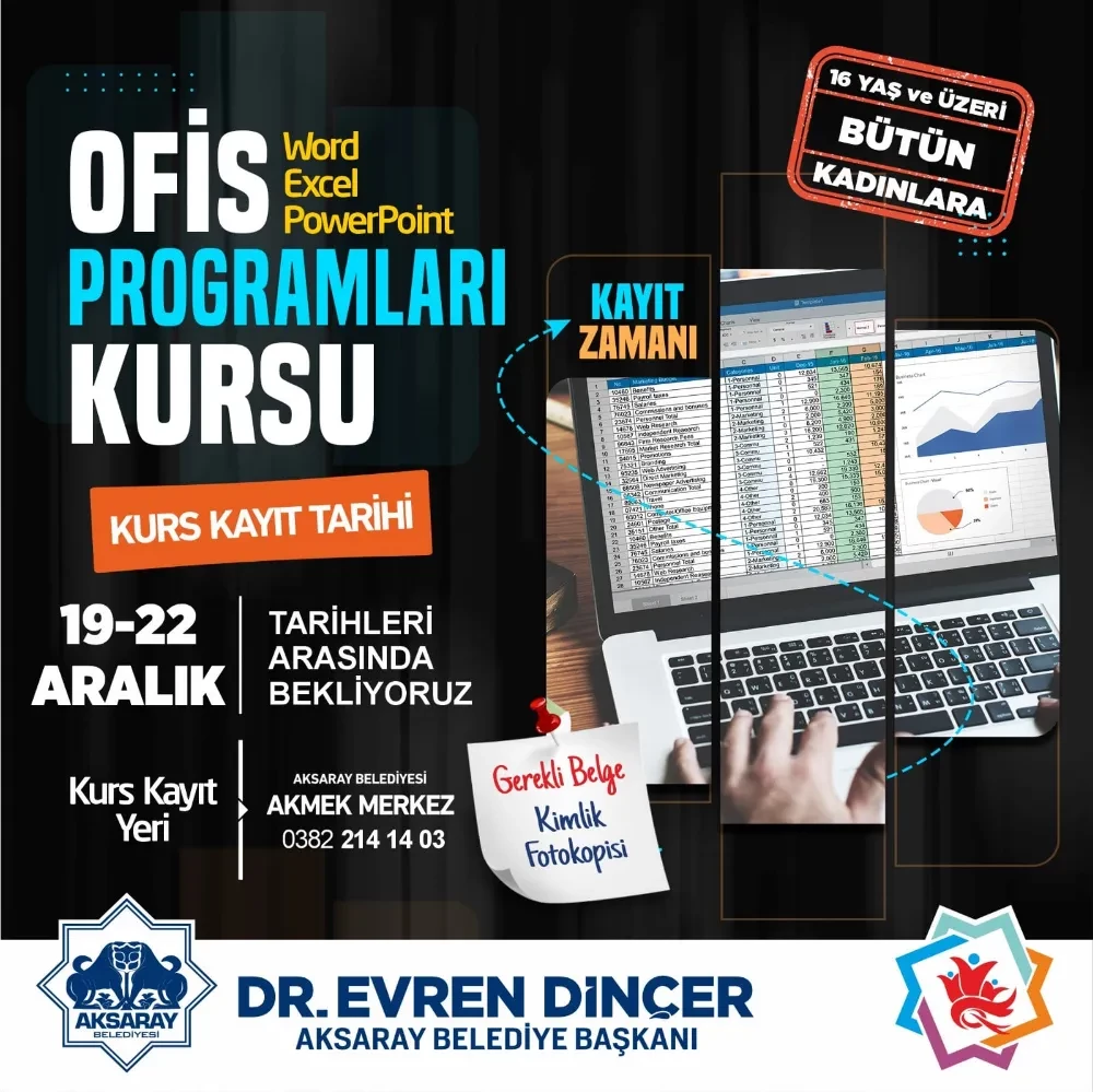 AKSARAY BELEDİYESİNDEN KADINLARA DİKSİYON VE OFİS PROGRAMLARI KURSU DÜZENLENİYOR