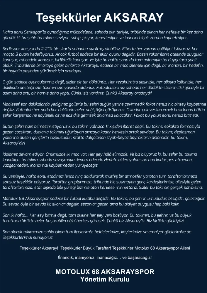 Aksaray Kenetlendi, Hedefe Doğru İlerlemenin Tam Zamanı!